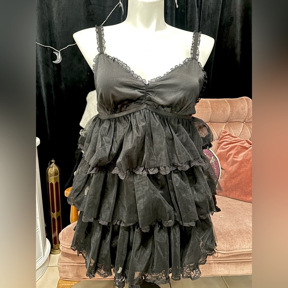 Dolls Kill - WIDOW black tiered dress Lolita coquette goth - XL - NWT
